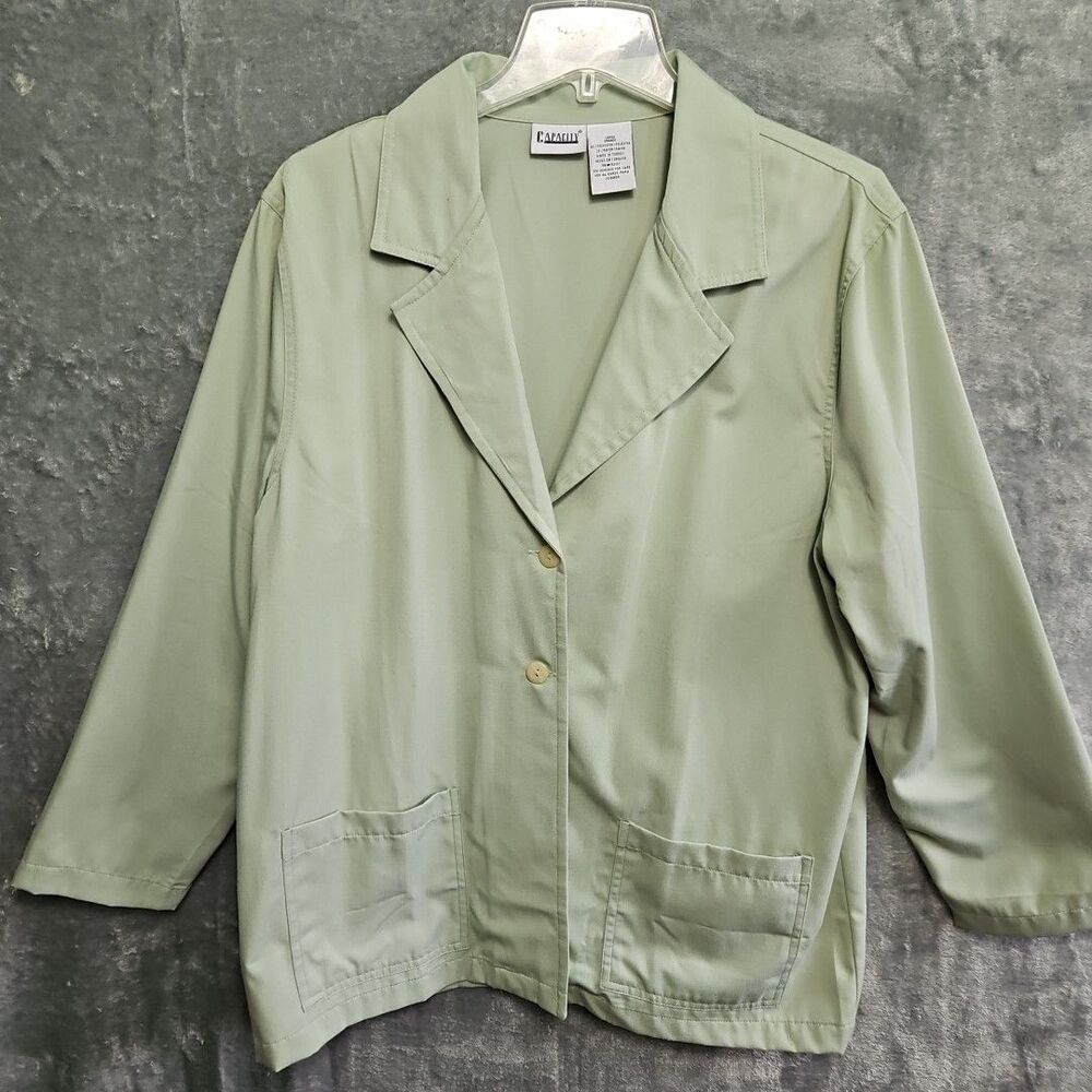 Capacity Women's Sz Lg Casual Jacket Green button made in Turkey poly rayon